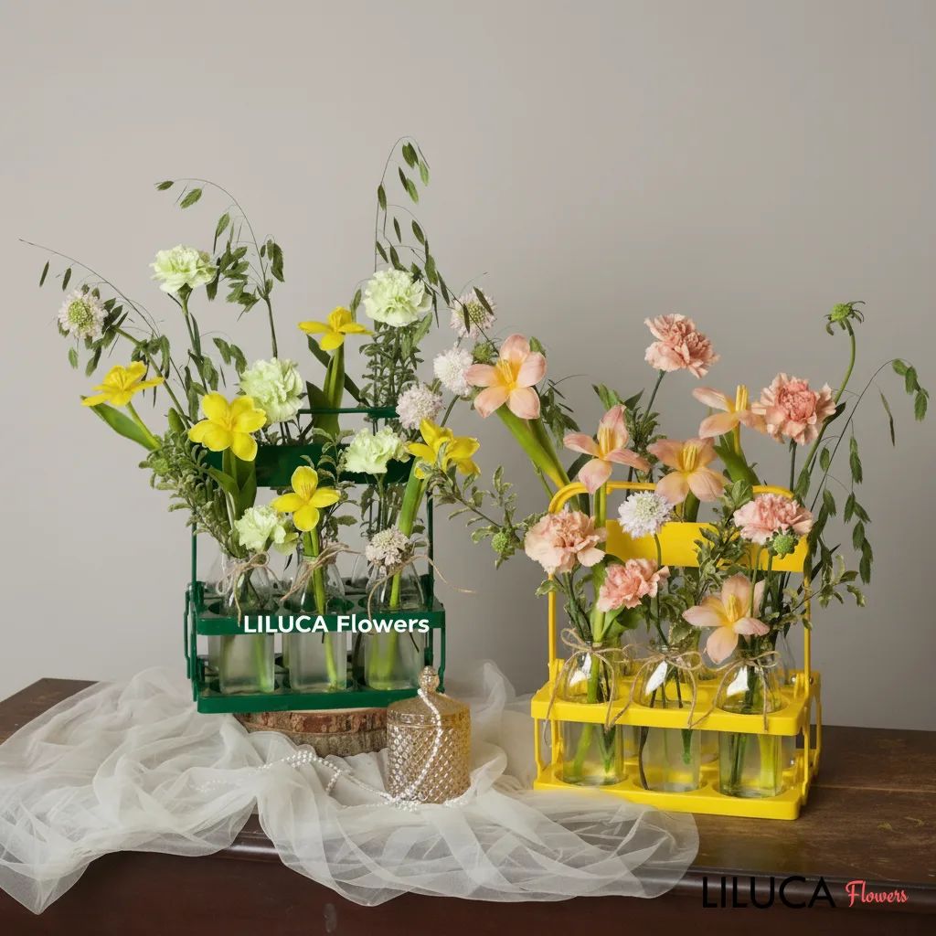 Bình cẩm chướng mix ly vàng Sunshine Meadow