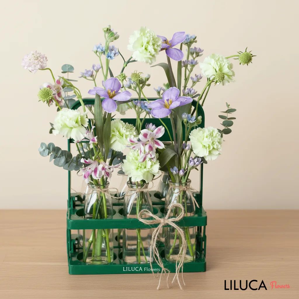 Bình hoa cẩm chướng xanh Rustic Meadow