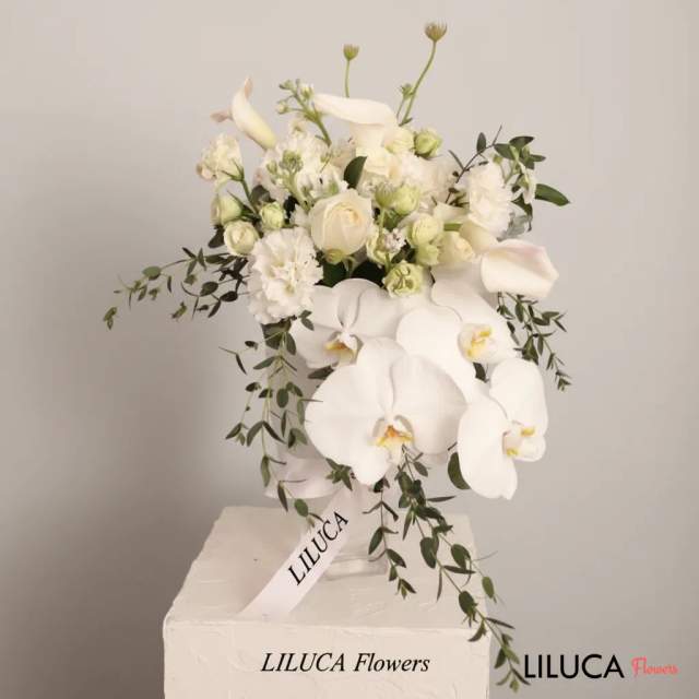Bình hoa lan hồ điệp trắng Pure Elegance