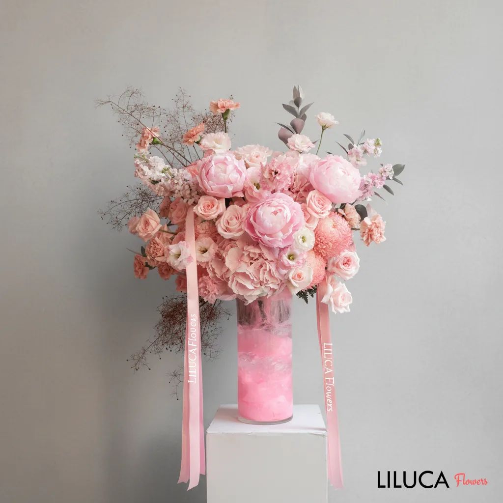 Bình hoa mẫu đơn hồng Pink Peony Dream