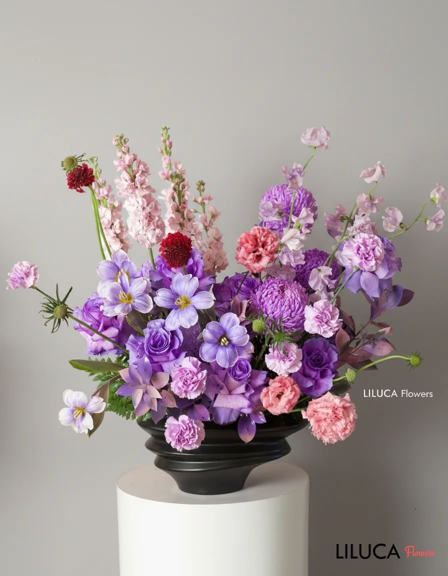 Bình hồng mix cẩm chướng tím Lavender Dream