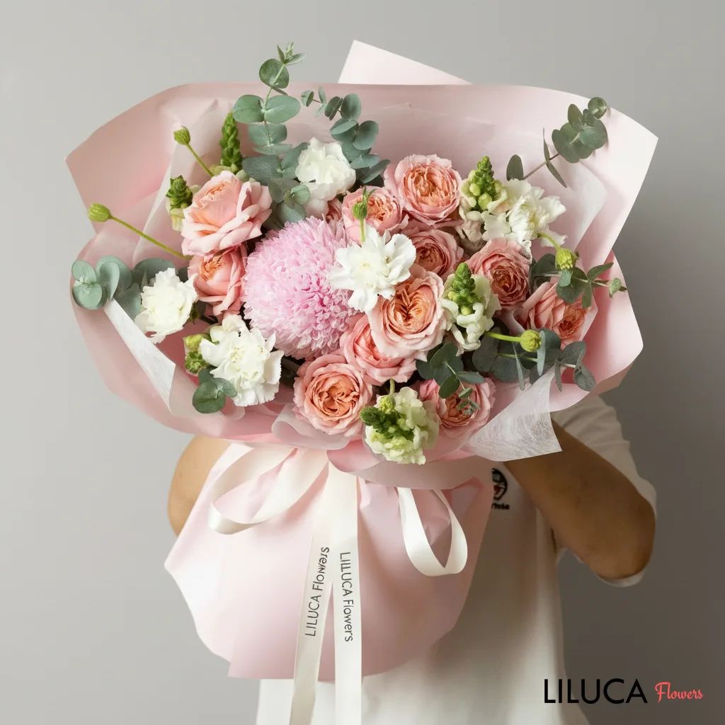 Bó cúc mẫu đơn mix hồng hồng Pink Whisper