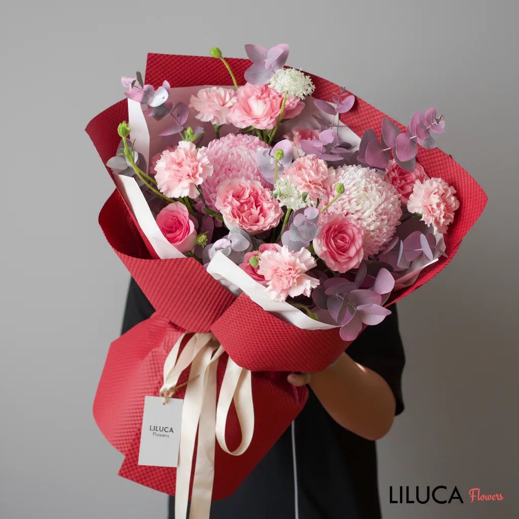 Bó cúc mẫu đơn mix hồng Sweet Romance