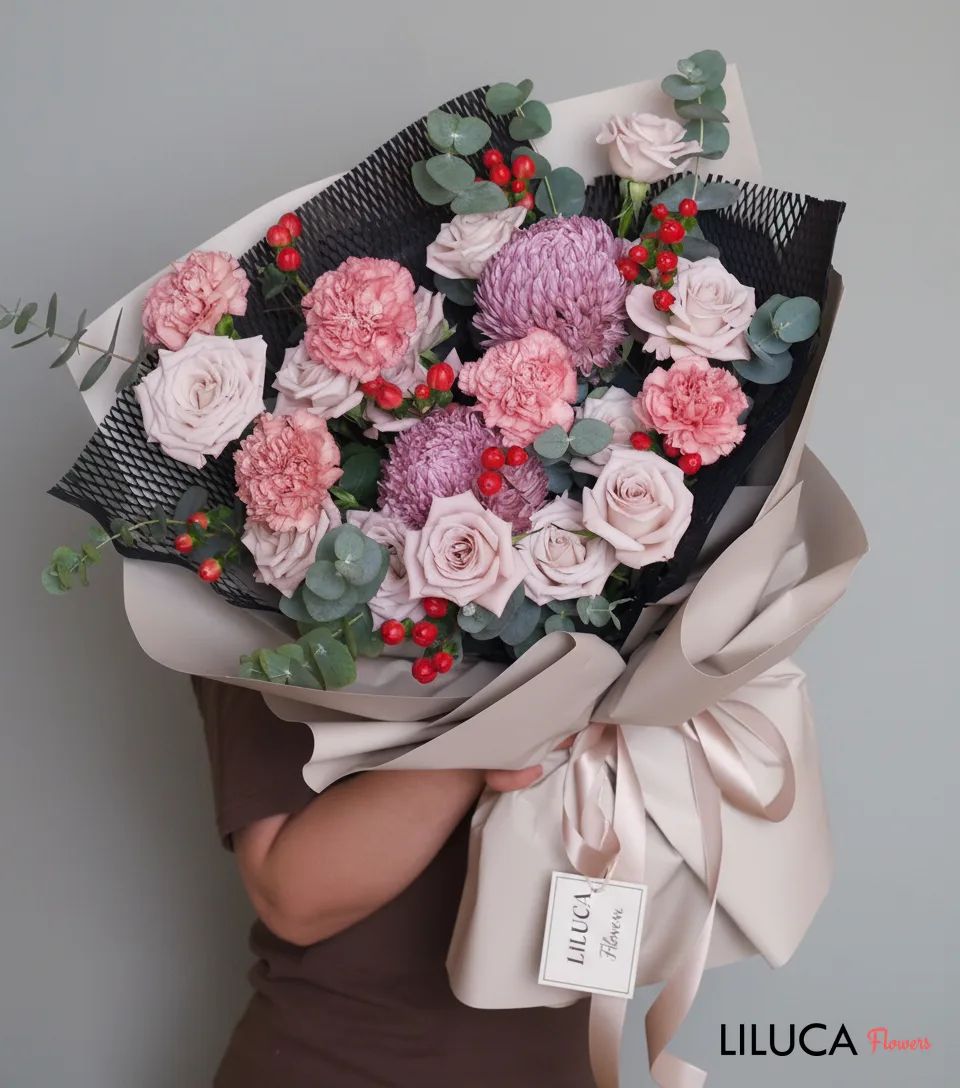 Bó cúc mẫu đơn mix hồng tím Vintage Dream