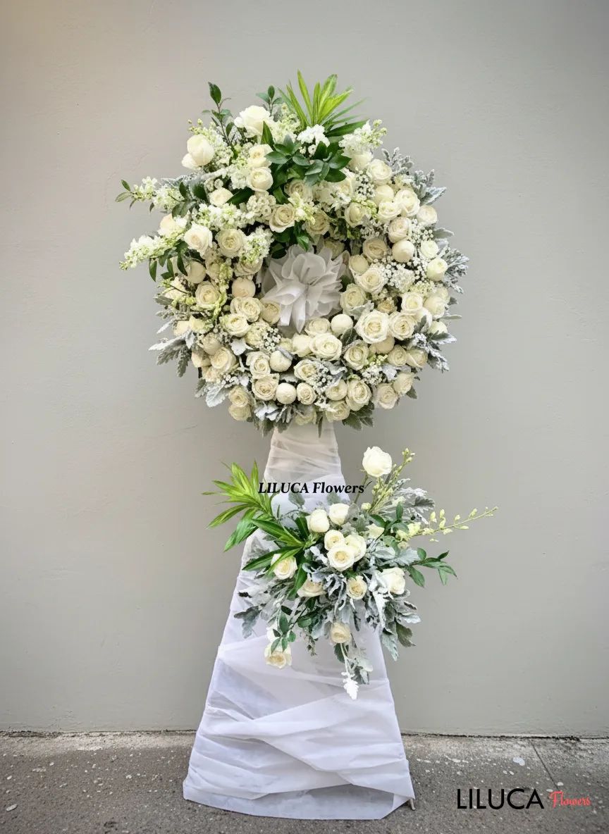 Kệ hoa chia buồn trắng Pure Grace